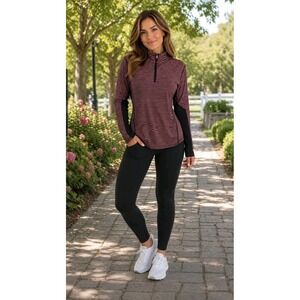 Lauren Ralph Lauren Active Womens Quarter Zip Stretchy Top Size L Black‎ Pink